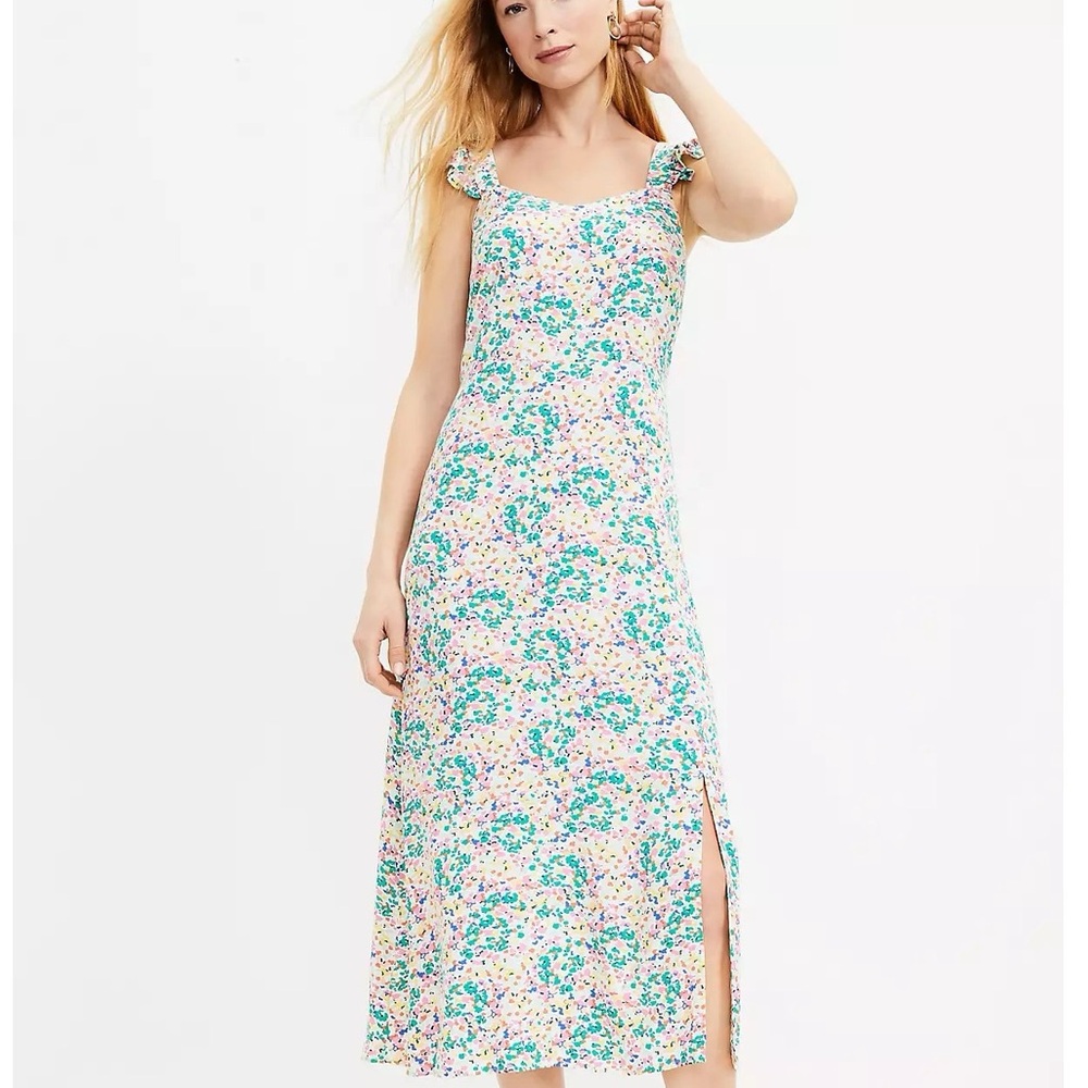 LOFT Confetti Print Maxi Dress | Cottagecore | Flutter Strap | Size 12